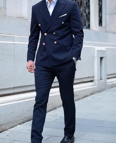 Men 2 Piece Regular Slim Fit Formal Suits Prom Blazers Vest Pants Wedding Tuxedos Double Breasted Suits Set Business ALV182