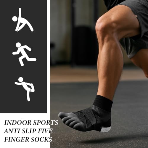 Image of PROBEROS 3 Pairs Mens 5-Toe Yoga Socks, Moisture-Wicking Cotton, Anti-Skid Towel Sole, Athletic Ankle Socks for Exercise, Running & Yoga