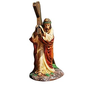 Grust Christelijk beeld, veilig hars kruishuis kerk ornament duurzaam met de hand geschilderde religieuze decoraties, kerststal ornament voor religieuze woondecoraties, 11x5x12 cm