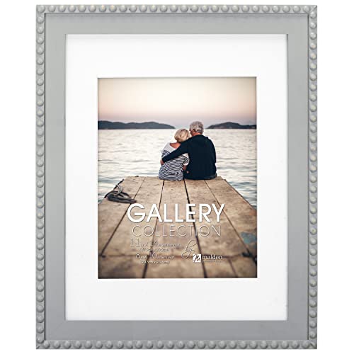 Malden International Designs 11x14 Matted to 8x10 Gray Beaded Wall Picture Frame