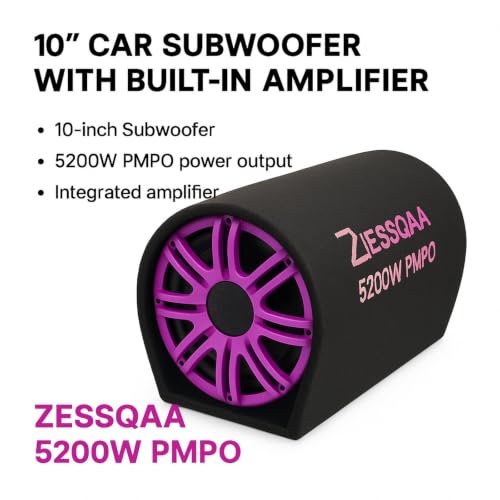 Image of 10 Inch D-Shaped Car Bass Tube | Built-in Amplifier | Dual Voice Coil | Plug & Play | Pink