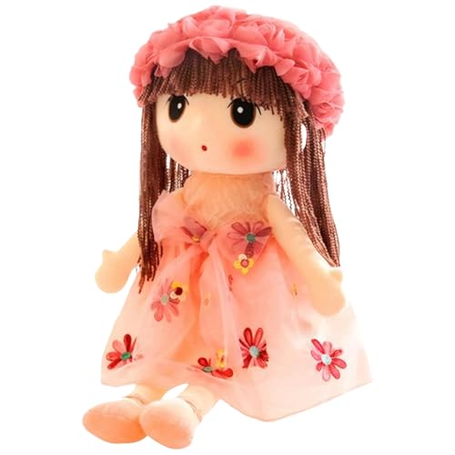 Image of Pineeseatile Rag Dolls For Girls, Rag Doll for Girls Cute & Realistic 18 Inch Plush Doll with Floral Dress, Hat, Shoes & Long Hair Cotton Stuffed Cuddly Soft, Baby Girl, Soft