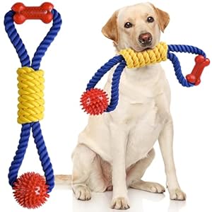 Aitmexcn Interactive Dog Rope Toys Tug of War, Tough Dog Toys for Large, Medium & Small Dogs, 100% Cotton Chew Toys for Boredom, Pull Ball Rope Teeth Cleaning