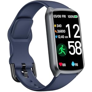 Health Fitness Tracker with 24/7 Heart Rate, Blood Oxygen, Blood Pressure, Sleep Tracker, Step Counter, 5ATM Waterproof Activity Trackers and Smart Watches for Women Men Kids (S & L Bands Included)