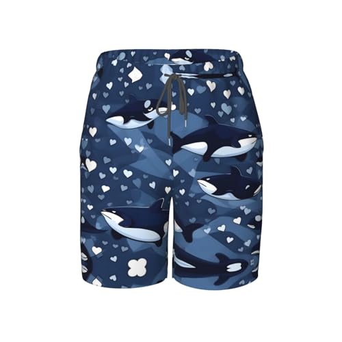 Blue Killer Whale Youth Beach Pants, Soft and Breathable, with Drawstring Waist, Suitable for Sports and Leisure.