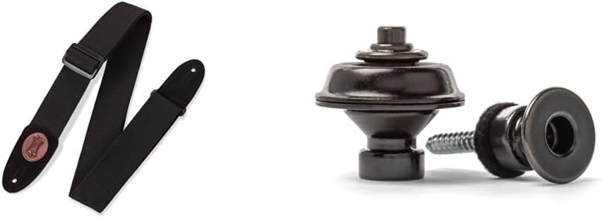 Levy's Leathers MSSC8-BLK Signature Series Cotton Guitar Strap, Black and JIM DUNLOP Straplok® Traditional Strap Retainer System, Black, Large