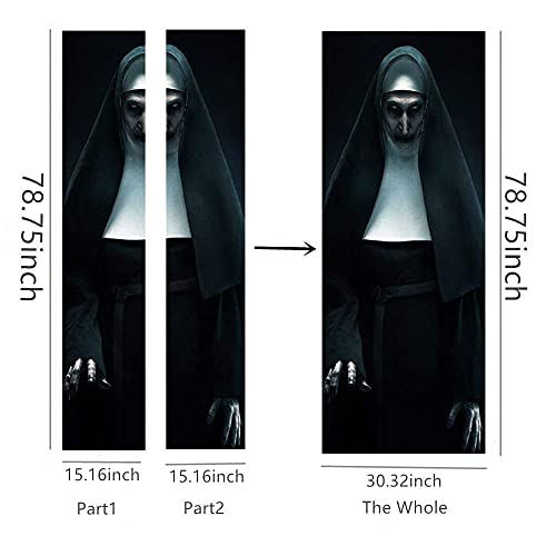 Halloween 3D Nun Door Mural Sticker - 30 X 80 Inches Self Adhesive Door Decal Sticker Horror Ghost Nun Door Wallpaper Peel And Stick Removable Vinyl Decals For Terror Scary Home Party Bar Props #TOP1