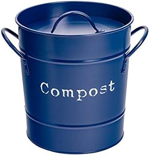 Harbour Housewares 1x Navy Indoor Kitchen Compost Bin - Vintage Style Steel Storage Food Waste Bucket - Removable Bin Liner Inner