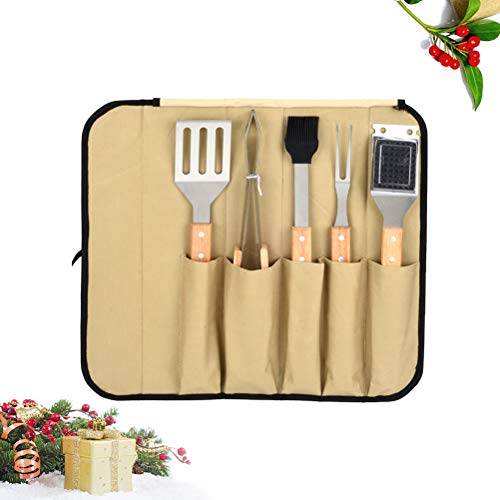 Good 5 peças kit de ferramentas de churrasco com cabo de madeira, espada, cortador de escova, pinças