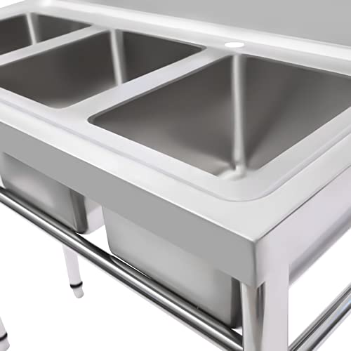 3 Compartment Free Standing Utility Sink 201 Stainless Steel Commercial Utility Sink Laundry Tub Culinary Sink With 3 Drainer For For Outdoor Indoor, Garage, Restaurant, Kitchen, Laundry #TOP2