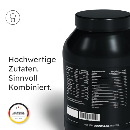 edubily nutrition® eduin Intra Workout Drink mit komplexen Kohlenhydraten, Elektrolyten, BCAA, Citrullin-Malat und Carnitin (1500g - Ananas)