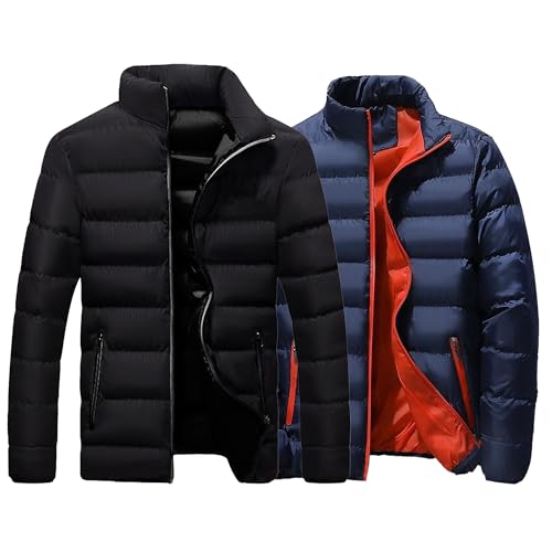 2 Pack Puffer Jacket for Men Lightweight Insulated Warm Winter Coats Thicken Puffy Jacket for Hiking Travel Snow