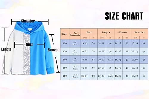 Modafans Girls Sequin Pullover Hoodies Color Block Splice Hooded Long Sleeve Fashion Sweatshirts 6-7 Years,Blue White #TOP5