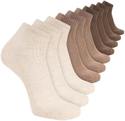 Skechers Men's 10-pack Half Terry Classic Quarter Crew Socks, Comfort-fit & Cushioned Footbed, Oatmeal Heather/Cinnamon, 10-13