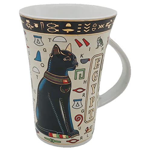 Egyptian Coffee Mug Large Tea Cup Golden Porcelain Ceramic Egyptian Theme Mug Presents Gift for Family Friends Home Office Dishwasher Microwave 350ml (Beige and Black)