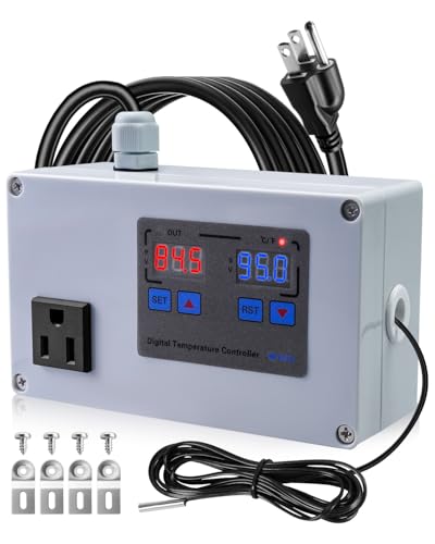 1100W Digital Temperature Controller, 110V 10A Thermostat Switch with Waterproof NTC 10K Sensor Probe, for Refrigerator Freezer Aquarium Heaters or Cooling Devices