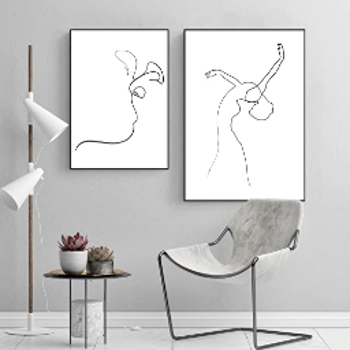 Affiche line art visage feminin peinture sur toile 50x70cm deco murale chambre sans cadre