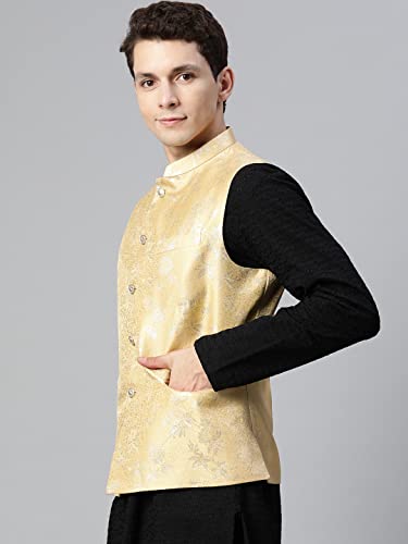 Image of MANQ Men Woven Jaquard Silk Nehru Jacket