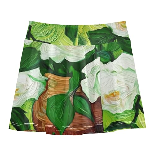 Clothes Athletic Shorts for Girls Skorts Toddler Tennis Skirts Cheer Skirt Vase White Roses Green Leaves 4t2