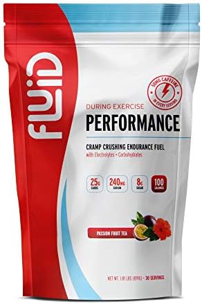 Fluid Performance - Low Sugar Endurance Fuel Sports Drink Mix with Electrolytes, All Natural Ingredients, Gluten-Free for Before or During Exercise (Passion Fruit Tea w/50mg Caffeine)