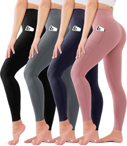 Blisset Pacote com 4 leggings de cintura alta para mulheres – sem transparência para controle de bar