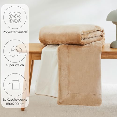 s.Oliver Doublesoft Kuscheldecke 150x200 - super kuschelig & warm, Polyesterflausch Decke beige Creme