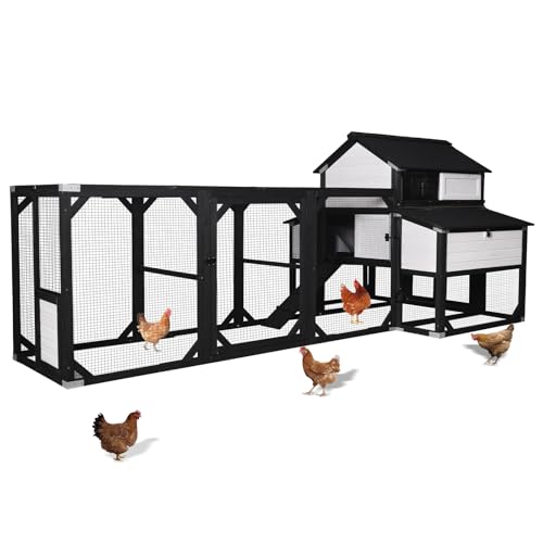 Aivituvin Extra Large Chicken Coop for 8-10 Chickens, Reinforced Outdoor Wooden Hen House with Run, 6 Nesting Boxes, Easy Clean Pull-Out Tray, Waterproof Asphalt Roof - Black, 118 L x 26 W x 50 H