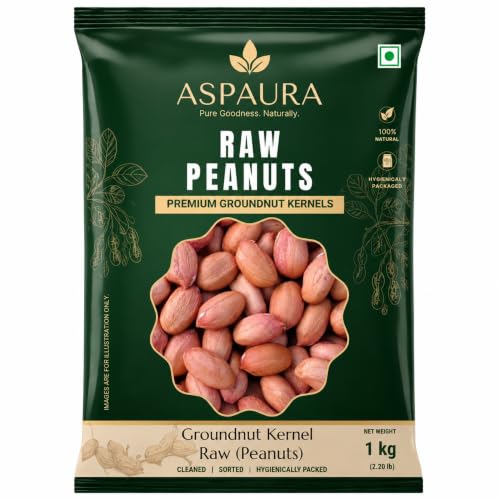 ASPAURA Premium Raw Peanuts 1 KG (Groundnut Kernels) | Whole, Sor...
