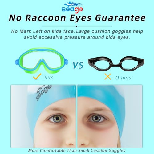 Image of Seago Swim Goggles 2 Pack Anti-Fog Anti-UV Wide View Swimming Goggles for Kids 3-14