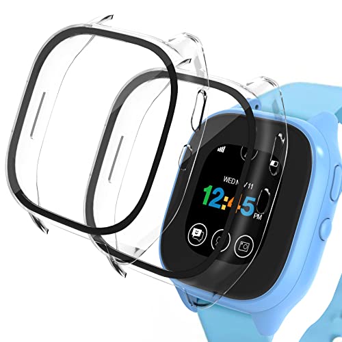 [2 Pack] Case Compatible for Gizmo Watch 3 Screen Protector for Kids Hard PC Overall Protective Case Bumper Tempered Glass Cover Accessories Compatible with Verizon Gizmo Watch 3 Clear+Clear