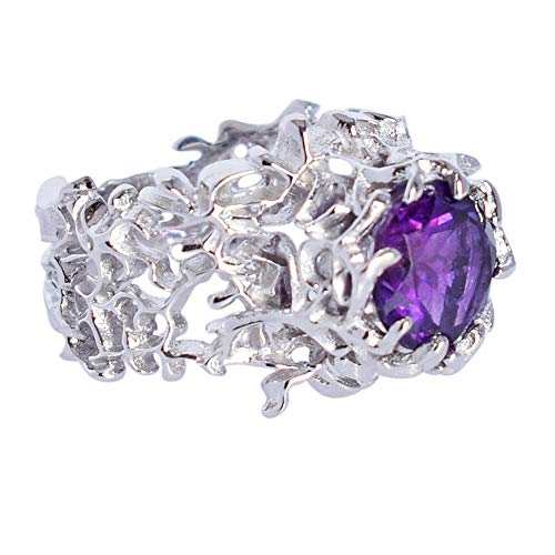 Bague de fiançailles améthyste ronde en argent sterling 925 d'une grande finesse
