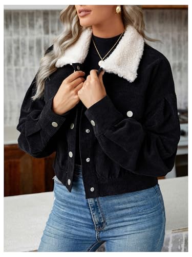 SOLY HUX Women's Corduroy Jacket Fuzzy Collar Button Down Long Sleeve Cropped Fall Jacket Outerwear4