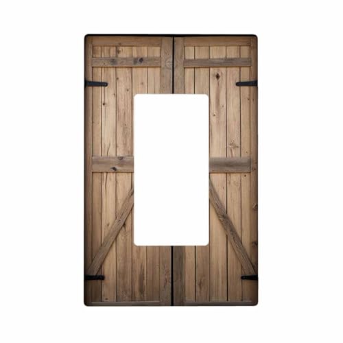 Moslion Brown Wood Door 1 Gang Outlet Covers Plank Vintage Wall Plate Single Rocker Switch Plug Cover Home Decor for Living Room Bathroom