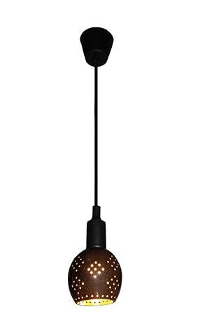 NAMAKA Handcrafted Coconut Shell Glossy Finish Hanging/Pendant Light: Diamond-Design with Natural Aesthetic, Adjustable up to 1 Meter, Bulb Included- Perfect for Living, Dining etc Decorative Light