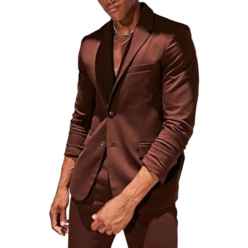 Men's Casual Notch Lapel Blazer Suit Jackets Slim Fit Solid Suit Jacket 2 Button Daily Blazer Business (3X-Large,Brown)
