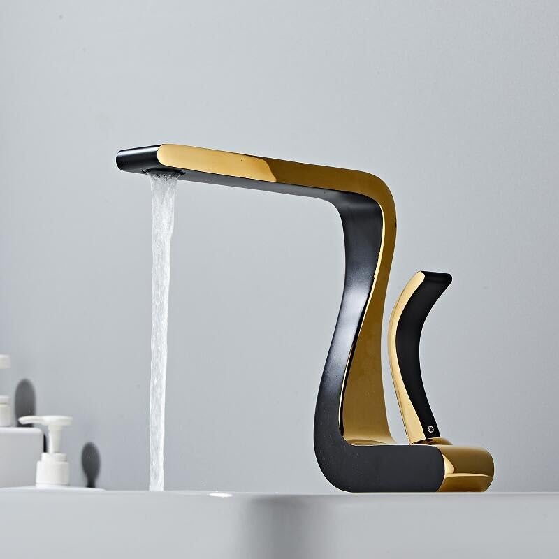 Robinet de lavabo or noir mitigeur d'évier chaud et froid pour salle de bain