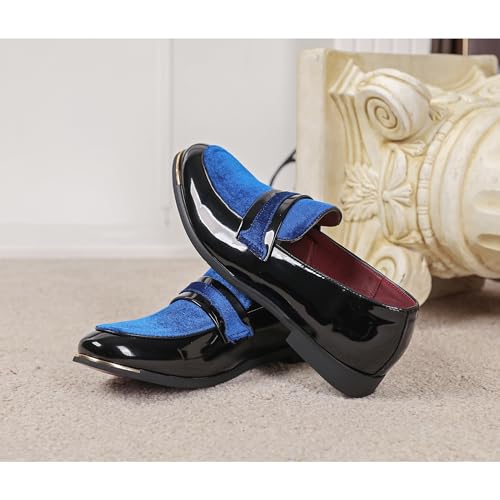 LCQL Men's Luxury Velvet Penny Loafers Patent Leather Oxford Classic Business Party Prom Club Dress Shoes Size 7-134