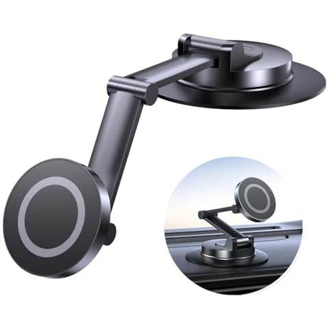 JOYEKY Fits MagSafe Car Mount for Universal Dashboard, Magnetic Phone Holder for Car, 360° Swivel Folding, Strongest Adhesion Car Mount with Long Metal Arm and Large Base for All Smartphones Cover