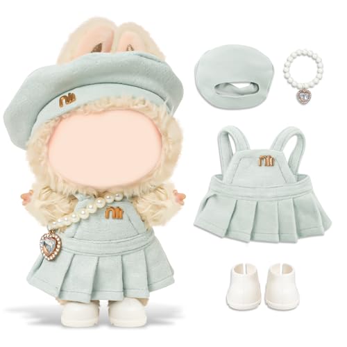 Clothes Compatible with LABUBU Doll 4PCS Frosted Mint Set 17cm Doll Clothes Designer Outfit for Campus Classic Theme Chic Stylish Accessories for Labubu No Doll (Paris Mint Frost)