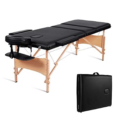 N A Massage Table 3 Fold Portable Facial Bed SPA Bed Treatment Table 84 3 Fold Height Adjustable with Carrying Bag Black