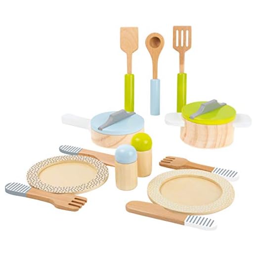 Small Foot Wooden Toys 15 piece Dining & Cutlery wooden playset for Children Play Kitchens designed for children ages 2+