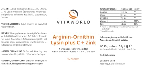 L-Ornithin mit Arginin, Lysin, Vitamin C und Zink von Vita World