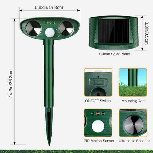 4 Pack Solar Ultrasonic Animal Repellent Outdoor Deer Repellent Devices Deer Cat Deterrent with Motion Sensor to Scare Squirrel Rabbit Dog Repellent for Yard Garden - Image 3