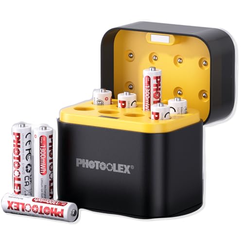 PHOTOOLEX Paquete de 8 pilas de litio recargables AAA con cargador, 1300 mWh, alta capacidad, pilas AAA de 1,5 V, batería de iones de litio triple A de larga duración con caja de almacenamiento