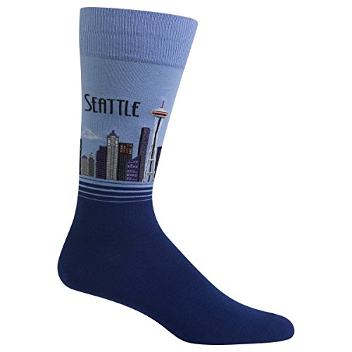 Hot Sox Men's Classic Fashion Crew Socks, Seattle (Coastal Blue), Shoe Size: 6-12