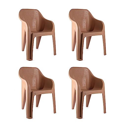 Image of Cello Dynamo Chair Set Pack of 4 - Dark Beige (Plastic) | Strong and Durable | Easy to Clean | Chair for Living Room, Bed Room, Kitchen, Office Room, Outdoor | 3 Years Warranty