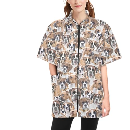 COWCUTE Boxer Dog Print Pet Grooming Smock for Dog Groomers, Barber Jackets Hairstylist Smocks Jacket for Boxer Dog Lover