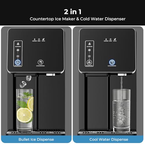 Image of Antarctic Star Countertop Ice Maker with Cold Water Dispenser, 3.5L Removable Tank, 2 Sizes, 9 Bullet Ice in 8 Mins, 26lbs Daily Ice Production, for Home /Office /Dorm /RV