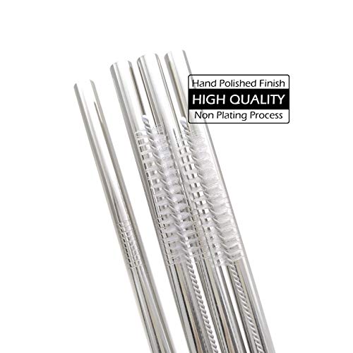Gfdesign Big Drinking Straws Reusable 12" Extra Long 9Mm Extra Wide Sus 304 Food-Grade 18/8 Stainless Steel - Set Of 4 With 2 Cleaning Brushes - Straight #TOP4
