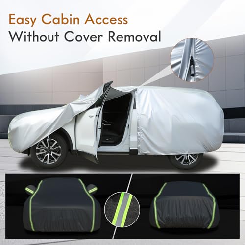 Image of Tecoom SUV Car Cover Waterproof All Weather, Outdoor & Indoor Full Exterior Windproof UV Sun Rain Snow Hail Protection Covers with Zipper Door & Lock, Fit for SUV 216-230 Inches